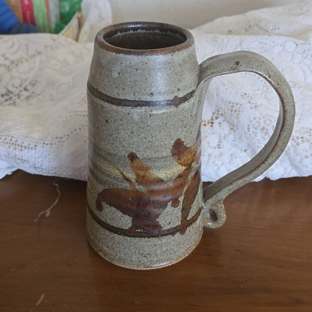 Vintage Hand Thrown Pottery Stein Mug Rustic Earthy Stoneware Studio Craft